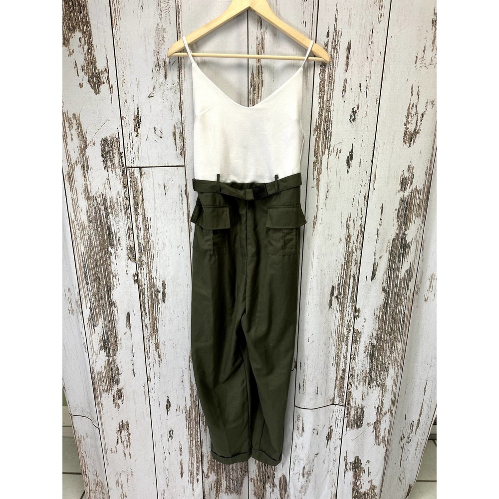 J For Justify Olive Green And White Spaghetti Strap Jumpsuit